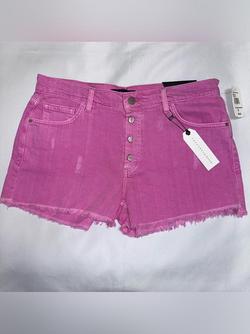 Sanctuary Denim shorts size 30 distressed Pink Wild Cherry Weekender shorts NWT - Picture 1 of 9